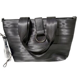 Marla Wynne Black SeatBelt Sea Purse Tote Shopper with Cross Body Strap NEW